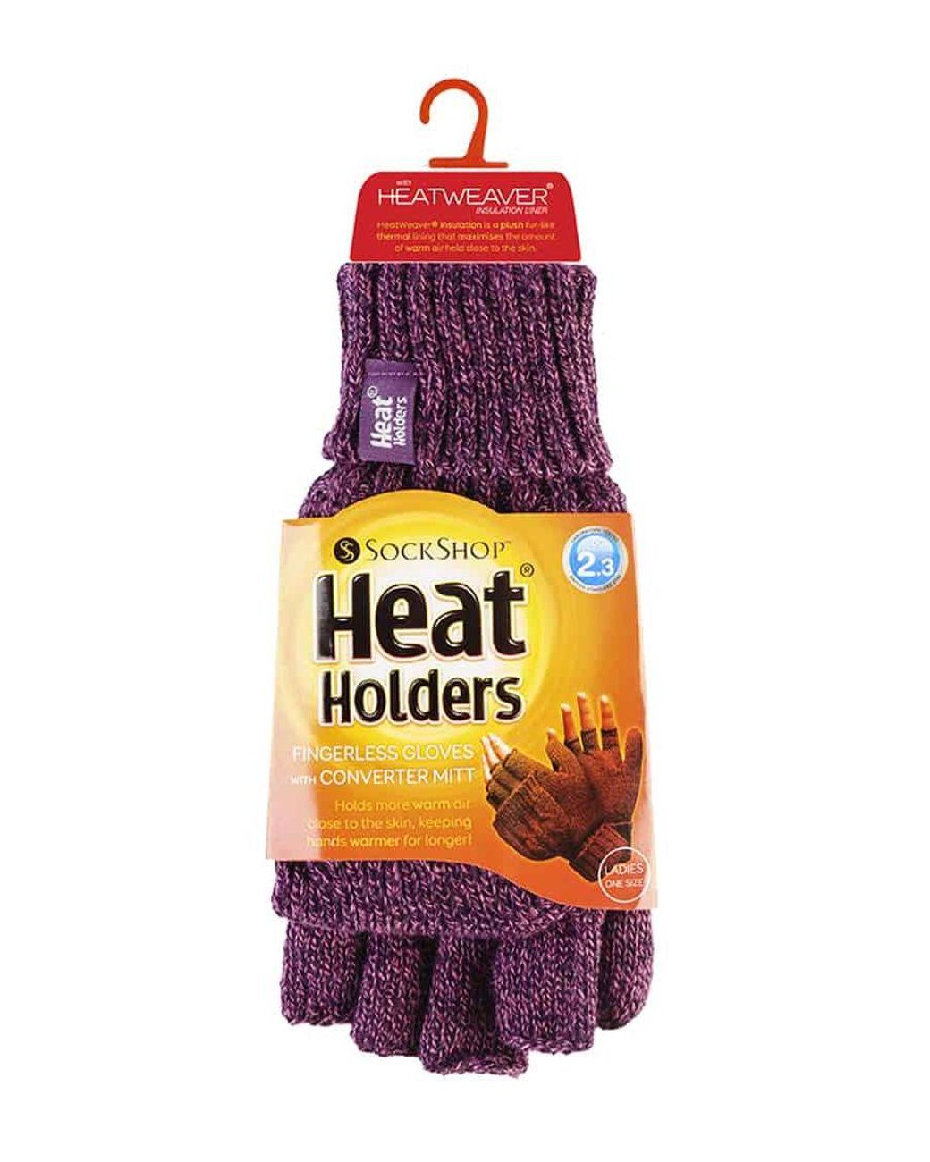 Heat Holders Purple Thermal Converter Fingerless Cable Knit 2.3 Tog Gloves
