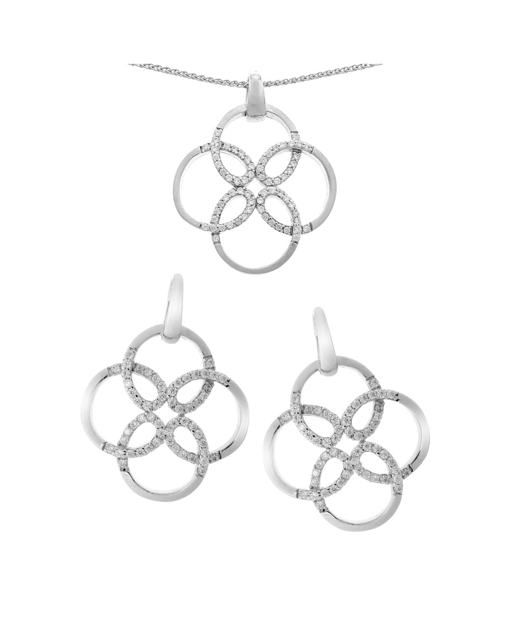Orphelia Metallic 925 Sterling Set: Chain-Pendant + Earrings