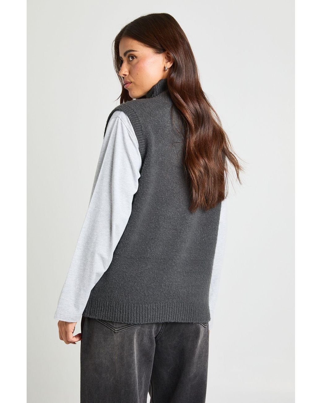 Boohoo Gray High Neck Button Detail Sleeveless Vest