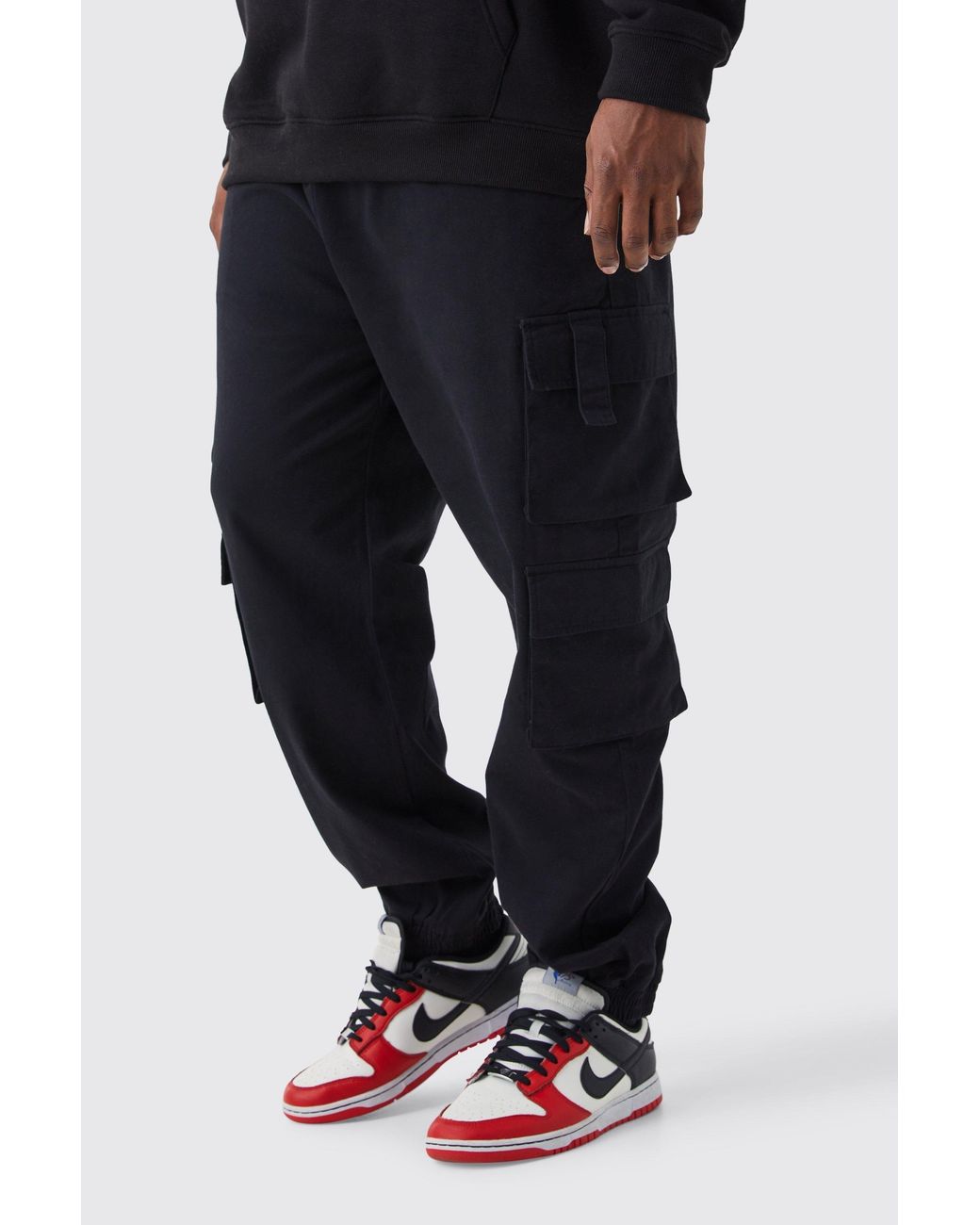 BoohooMAN Blue Plus Slim Fit Cuffed Multi Cargo Pocket Trousers for men