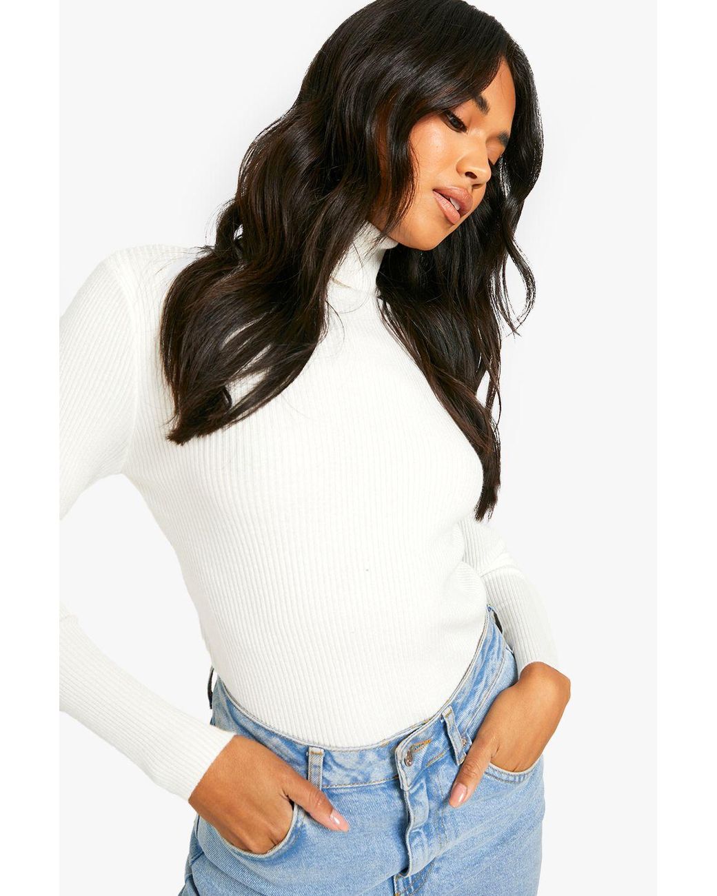 Boohoo White Basic Roll Neck Knitted Sweater