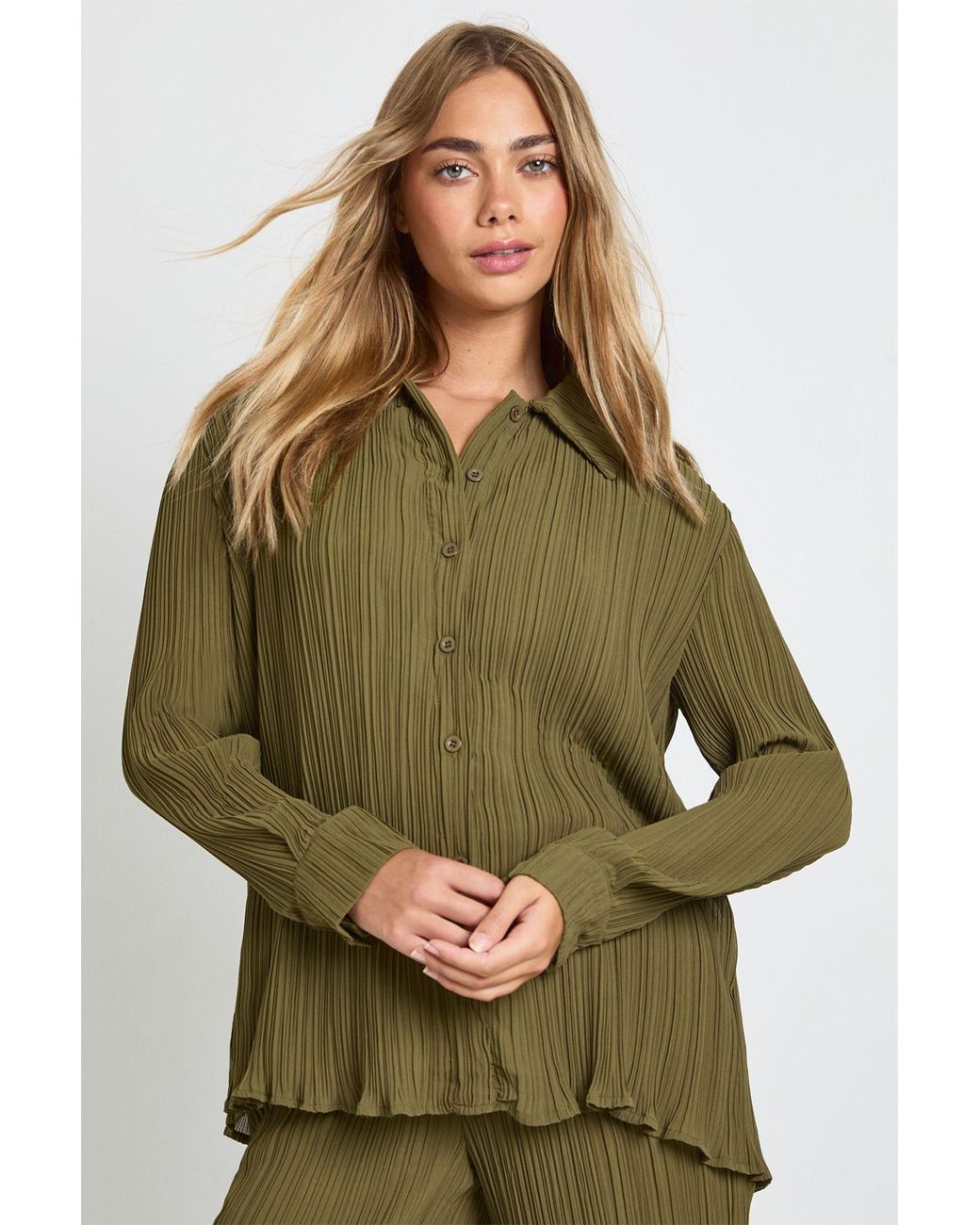 Boohoo Green Plisse Oversized Shirt