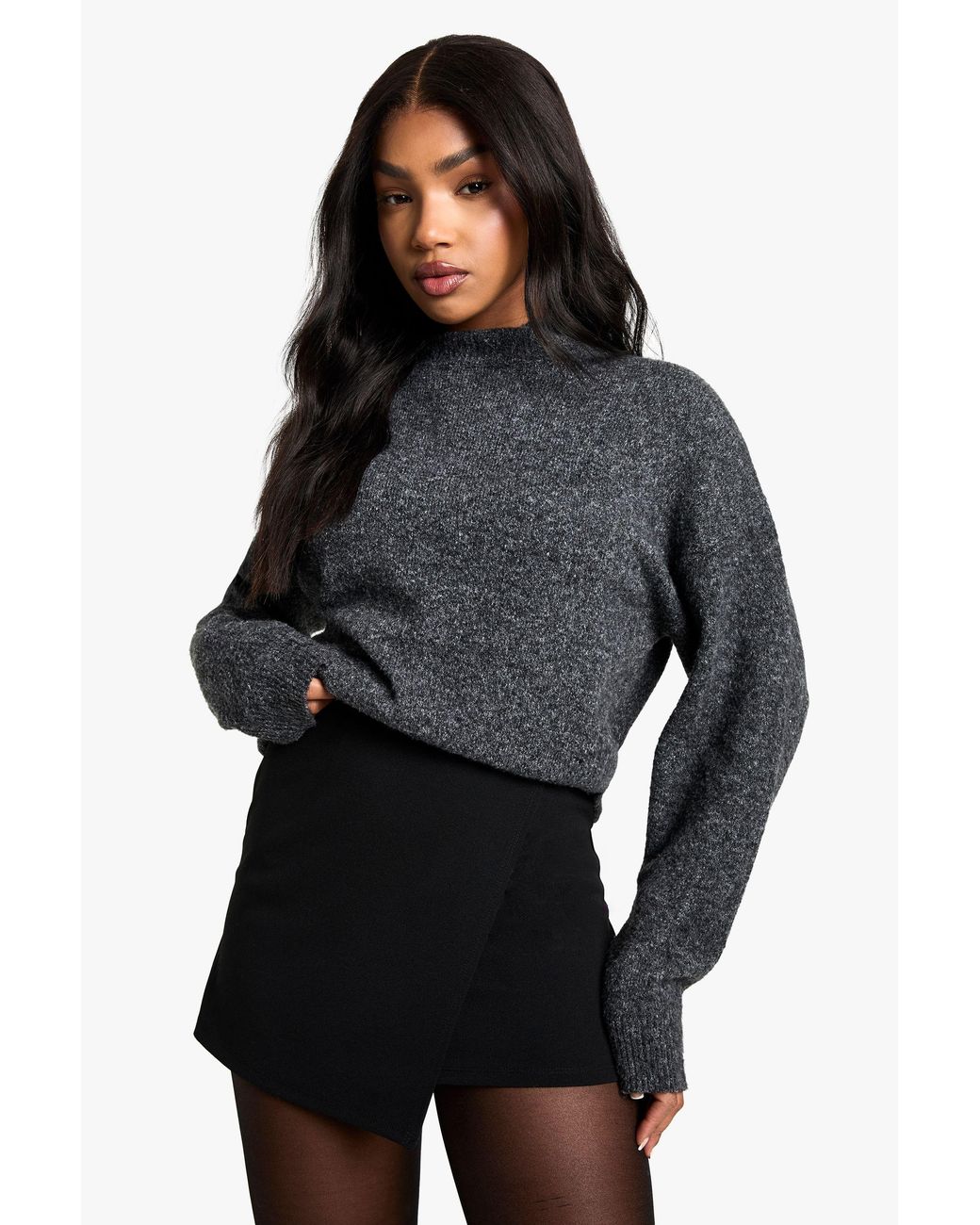 Boohoo Black Crepe Wrap Front Mini Skirt