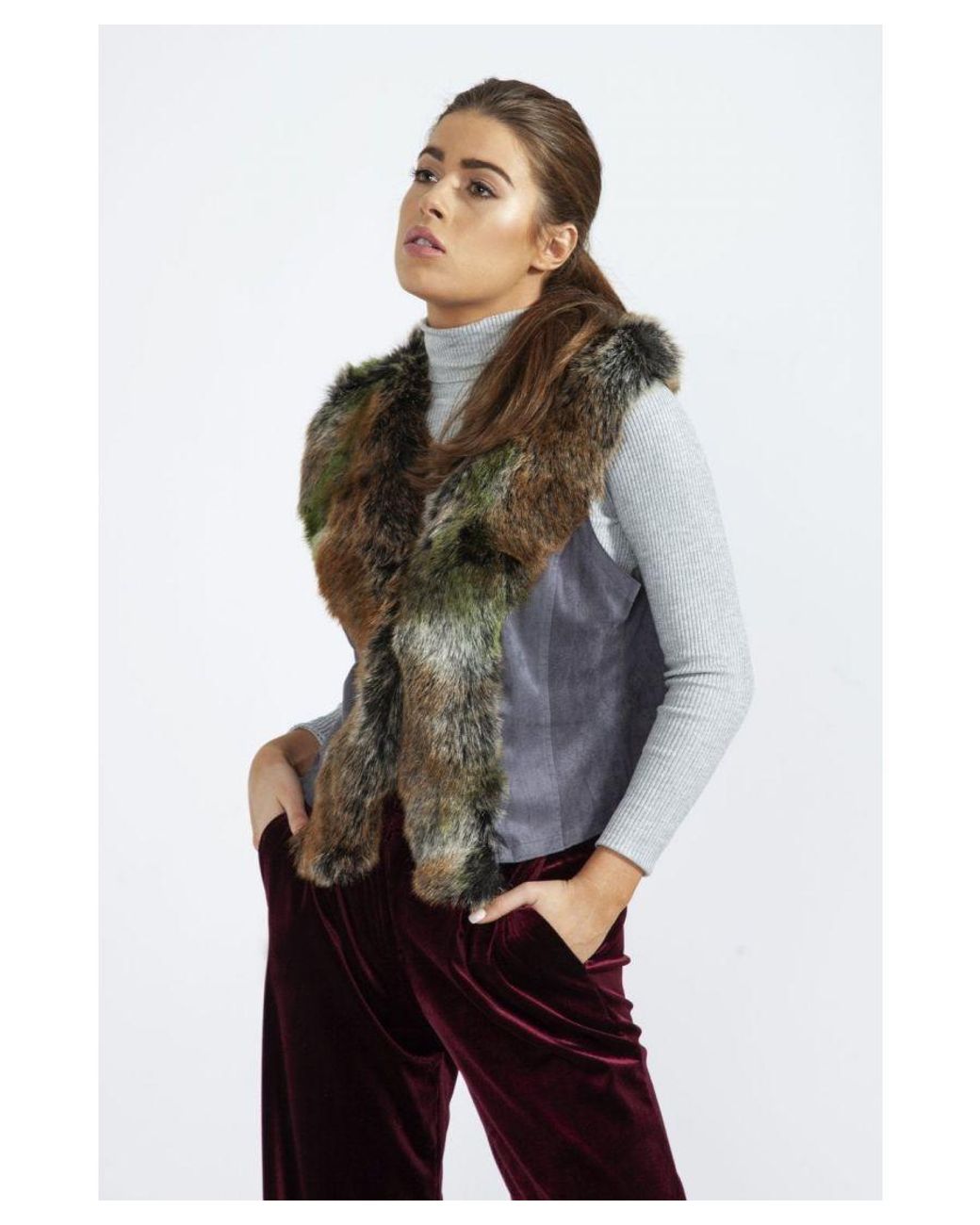Jayley Multicolor Luxury Faux Fur Suede Gilet