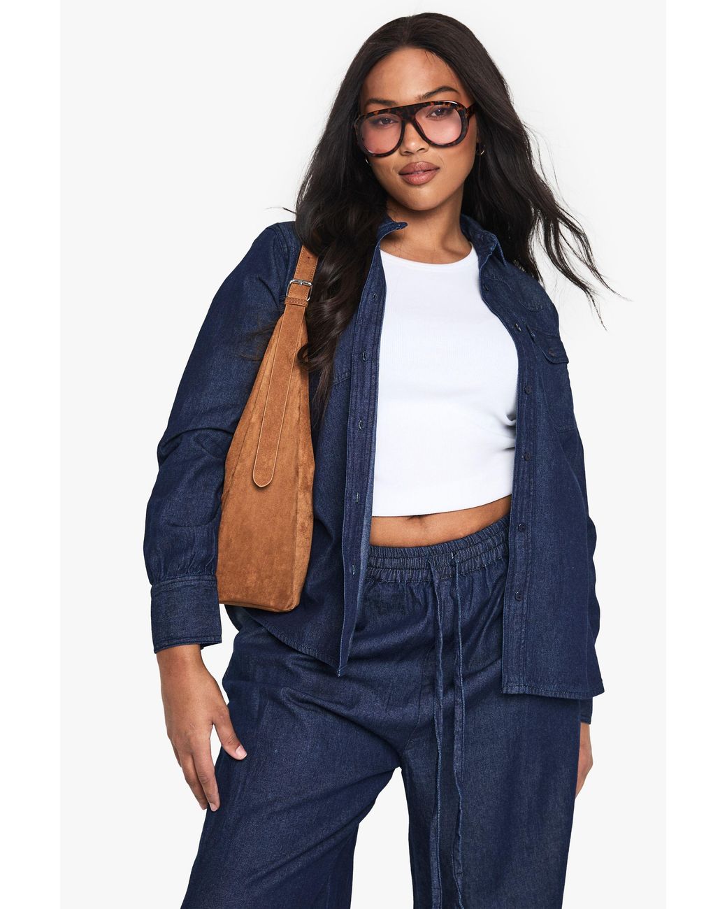 Boohoo Blue Plus Denim Western Shirt