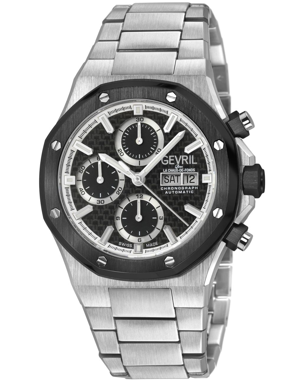 Gevril Gray Kingsgate Chronograph Ss Case, Bezel, Dial, Stainless Steel Satin Bracelet for men