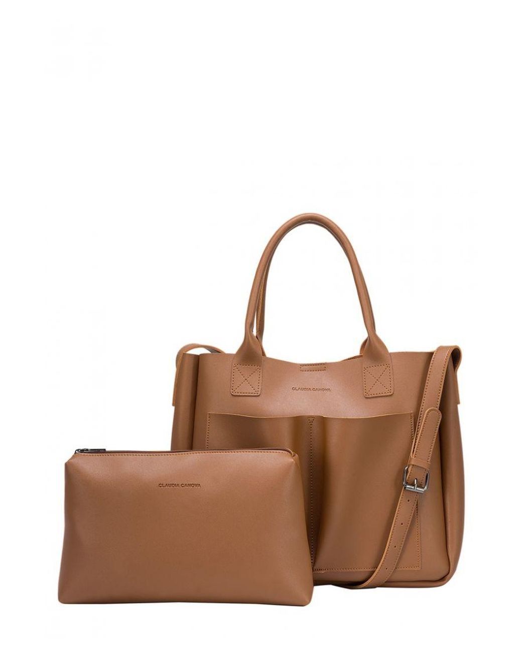 Claudia Canova Brown Megan Xl Front Pocket Tote Bag