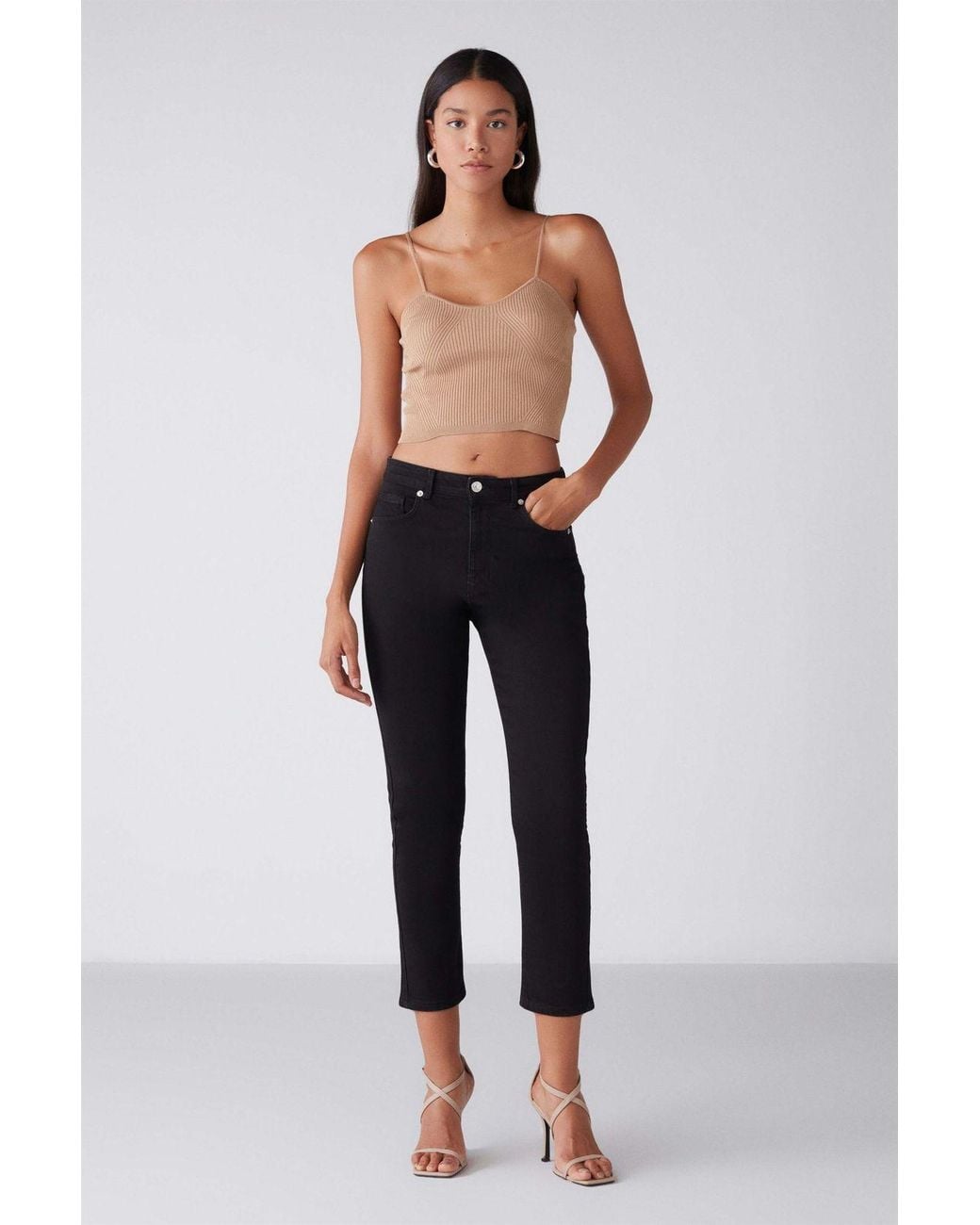 Grimelange Black Mid Waist Skinny Capri Jeans
