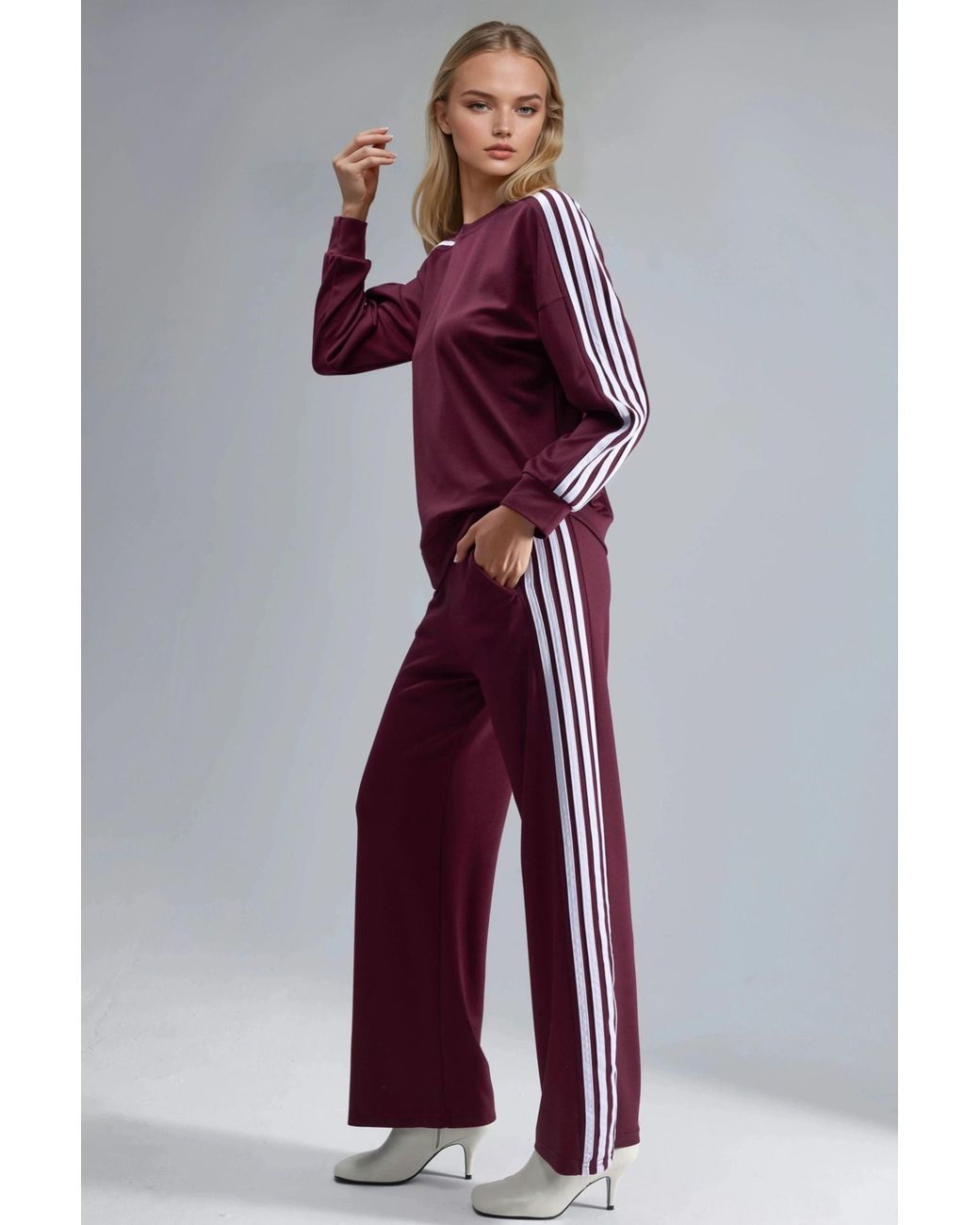 Hiccup Red Striped Crew Neck Sweatshirt & Straight Leg Pants Coord