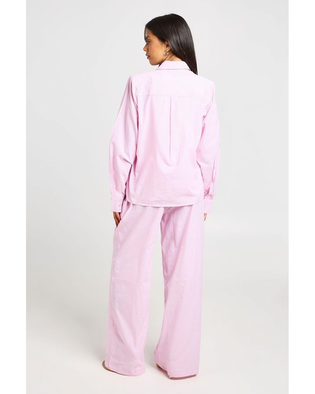 Boohoo Pink Cotton Poplin Stripe Oversized Shirt