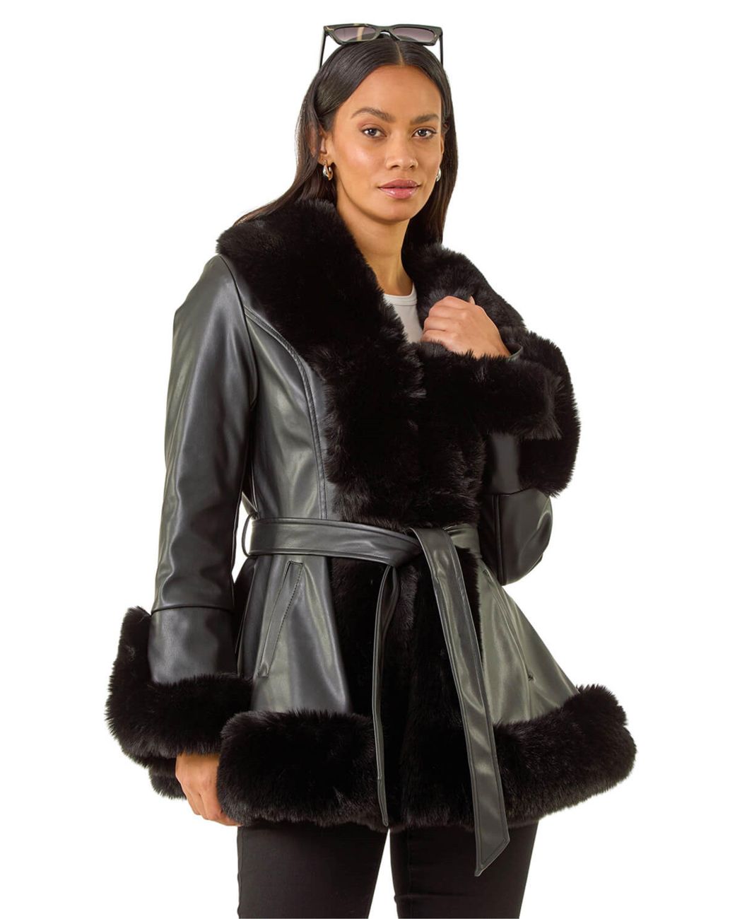 D.u.s.k Black Contrast Faux Fur Coat
