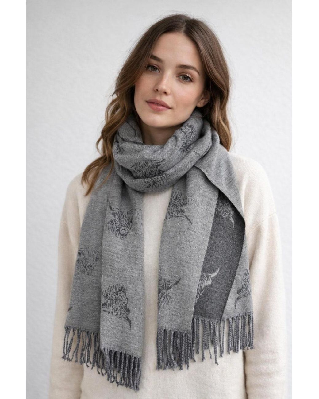 SVNX Gray Highland Cow Reversible Scarf