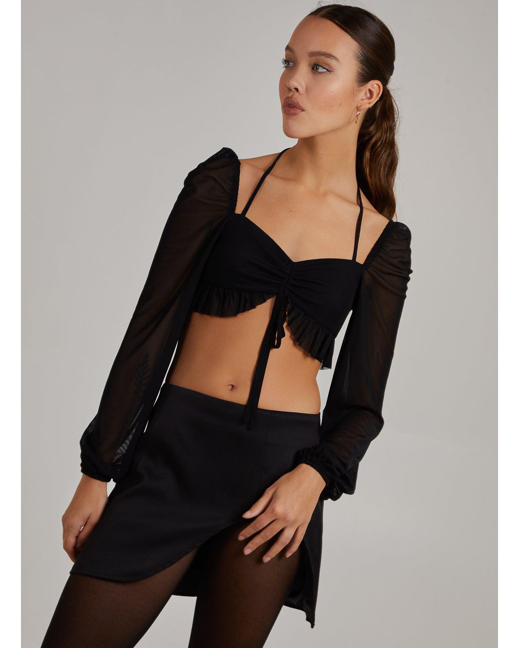 Pink Vanilla Black Tie Front Halterneck Top