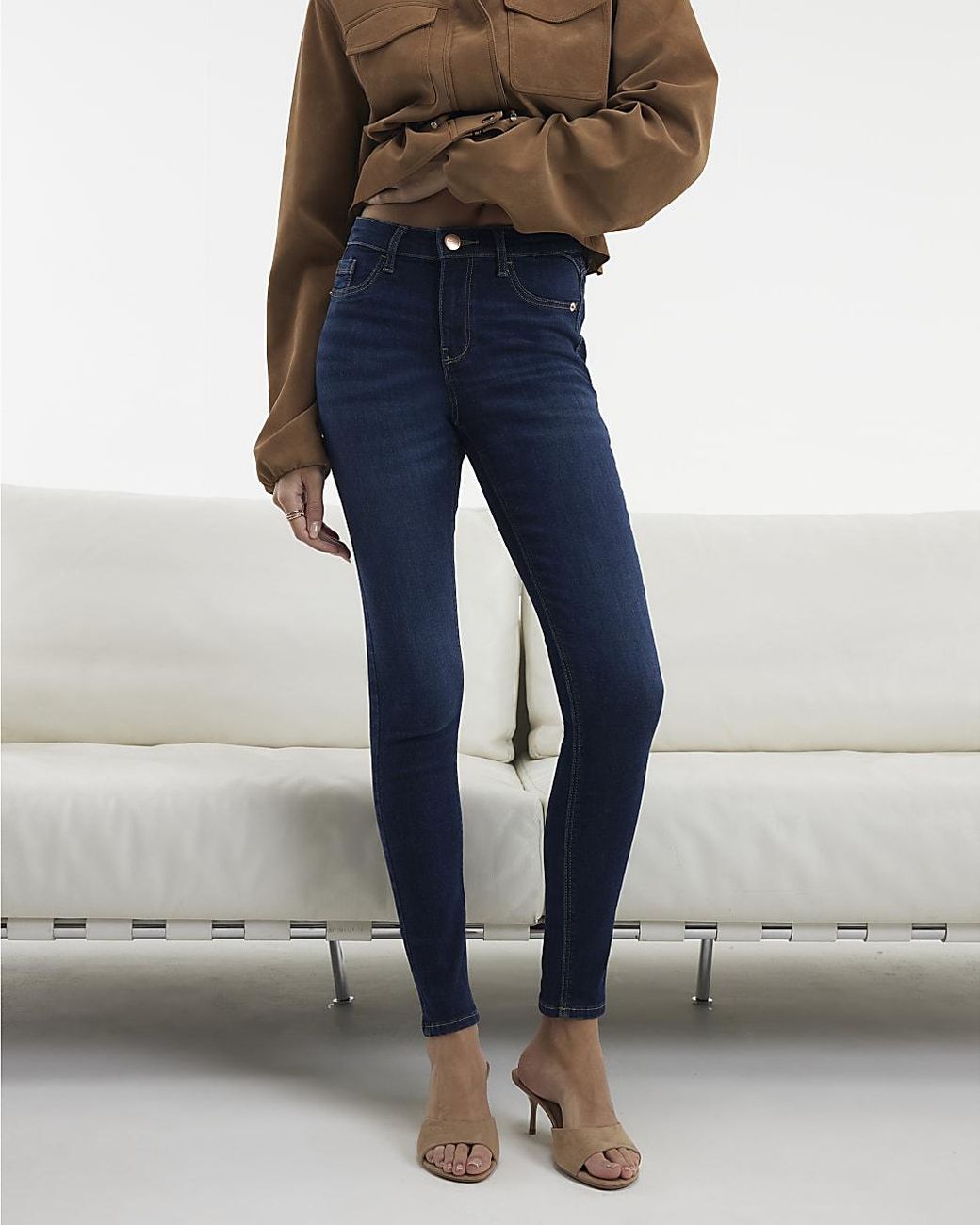 River Island Blue Skinny Jeans Sculpt Trousers Cotton
