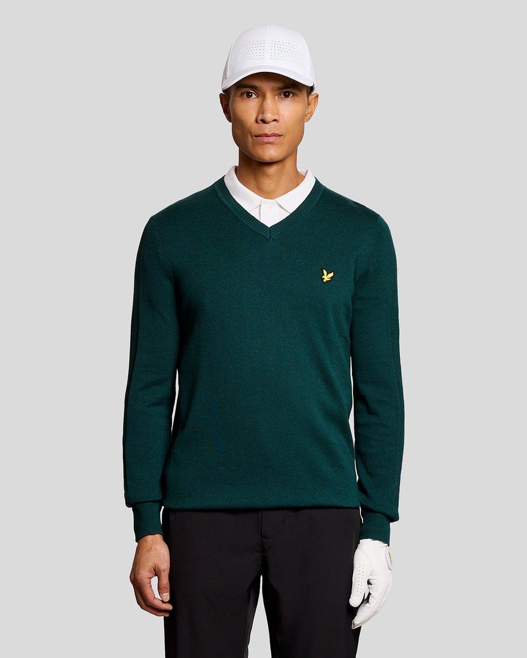 Lyle & Scott Green Cotton Blend V-Neck Jumper
