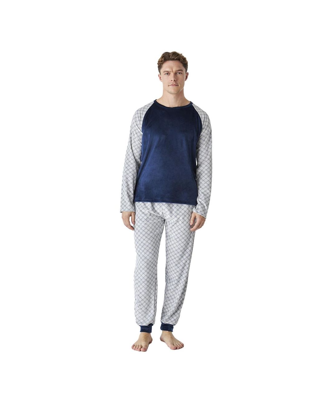 J&j Brothers Blue Winter Pajamas Long Sleeve Velvet Jjbep5301 for men