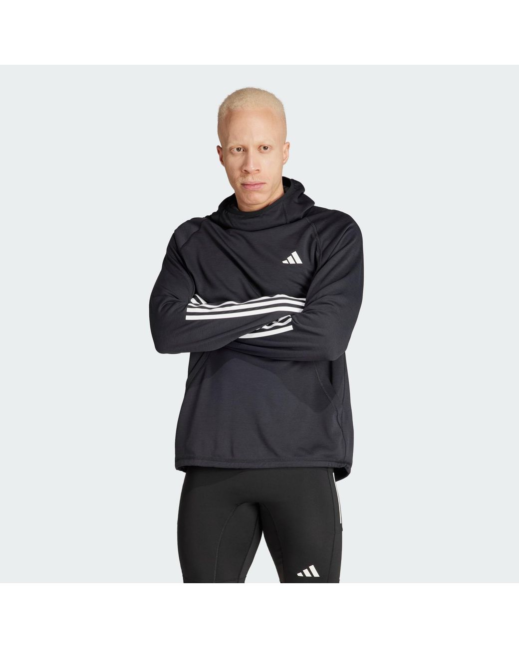 Adidas Originals Black Own The Run 3-Stripes Hoodie for men