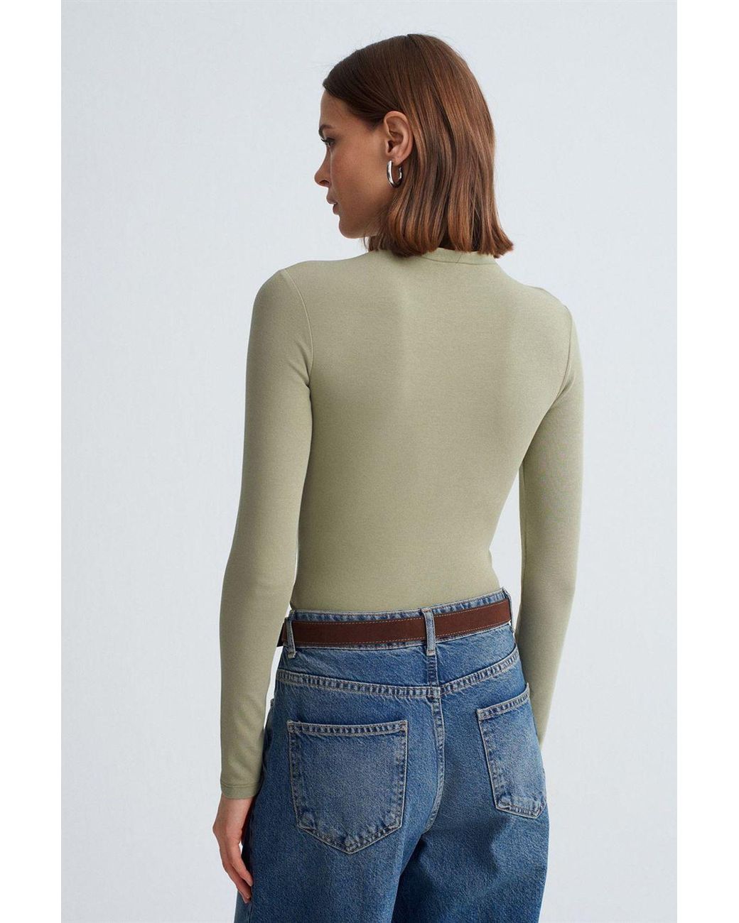 Dilvin Green Slim Fit Long Sleeve Half Turtleneck Top