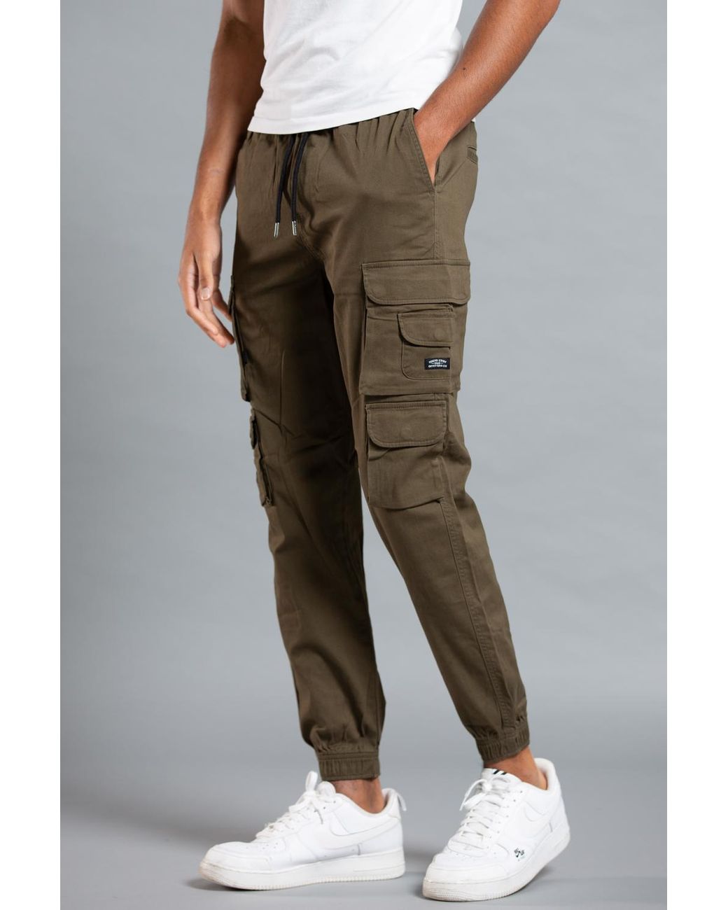 Tokyo Laundry Green Khaki Cotton Cargo Trousers for men