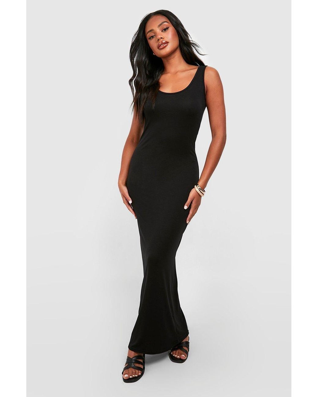 Boohoo Black Petite Basic Scoop Neck Maxi Dress