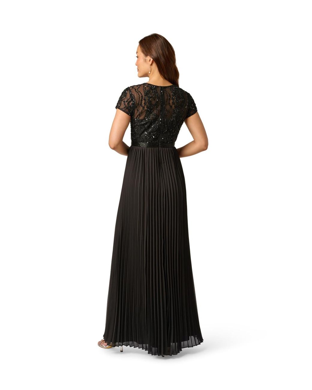 Adrianna Papell Black Bead Pleat Long Dress