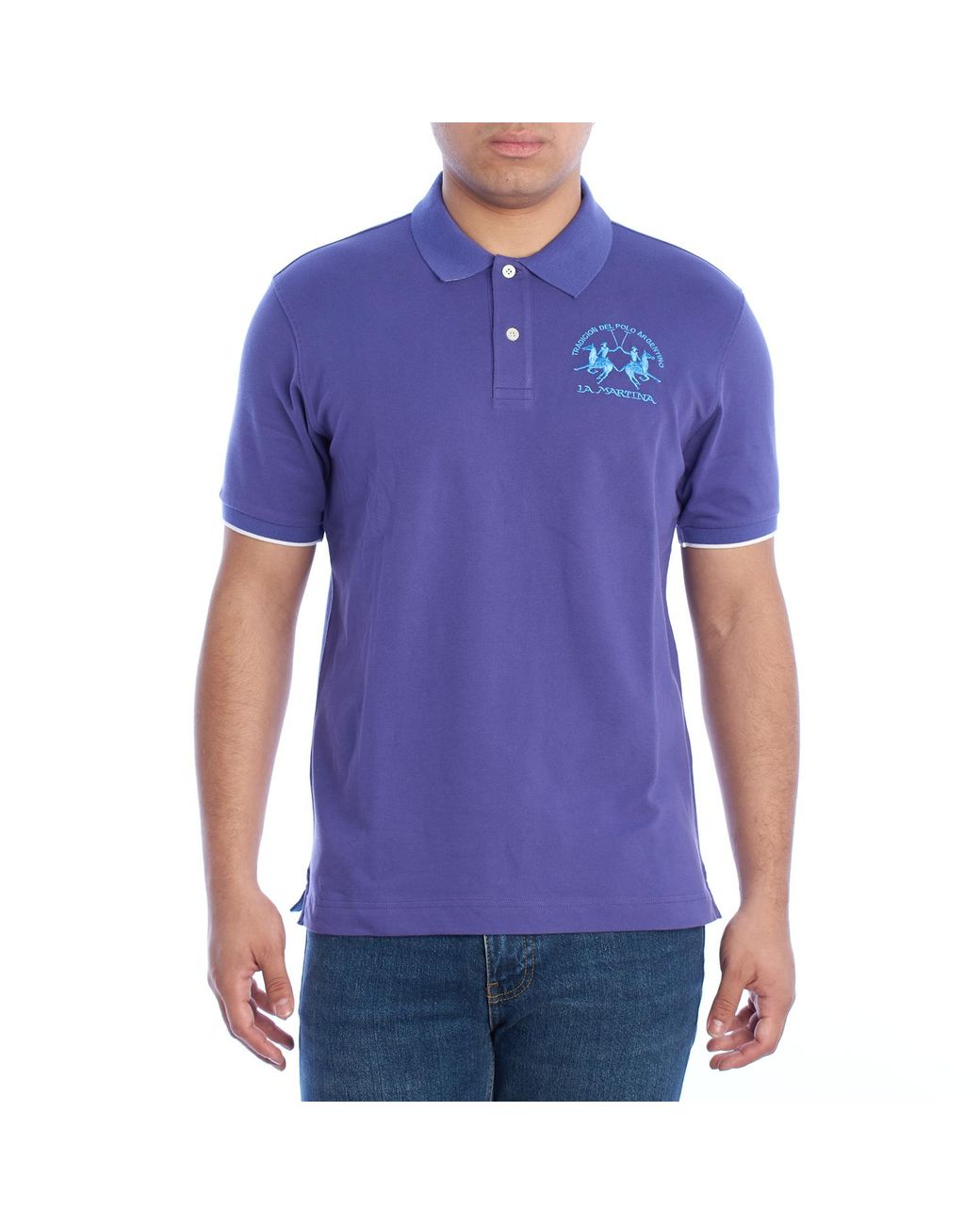 La Martina Blue Regular Fit Short Sleeve Polo Ymp001-Pk001 for men