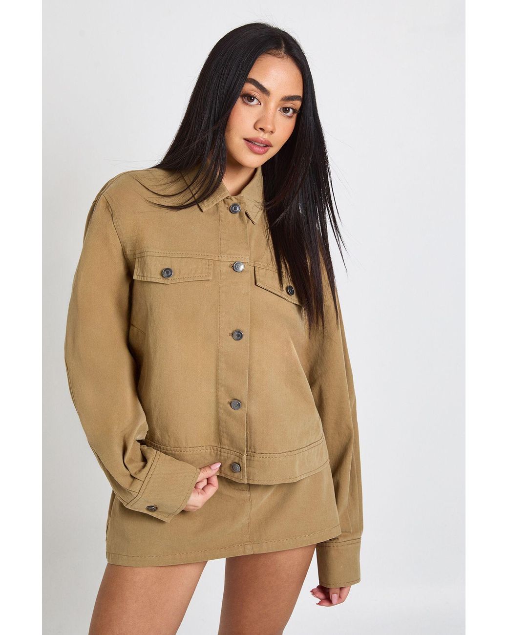 Boohoo Natural Twill Utility Oversized Shirt