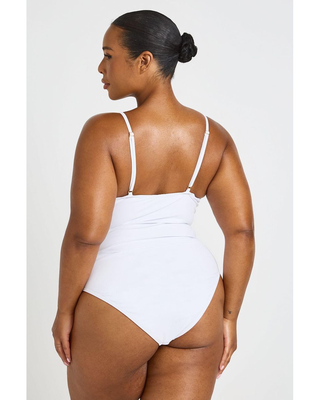 Boohoo White Plus Trim Detail Scoop Neck Swimsuit