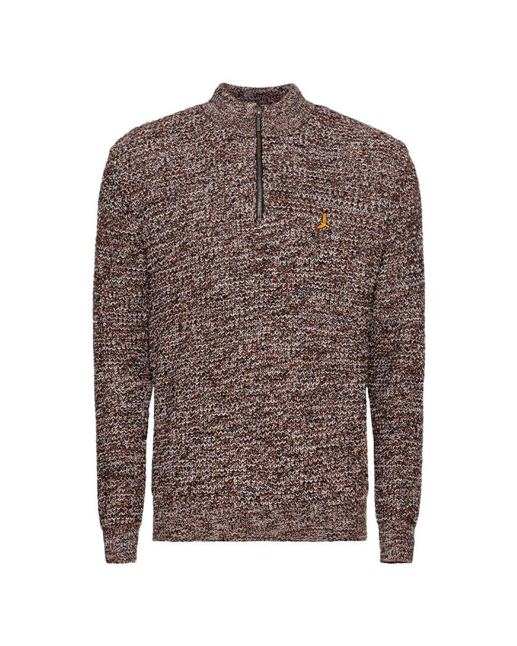 Brave Soul Brown Cable Knitted Jumper Funnel Neck Warm Pullover Half Zip Sweater for men