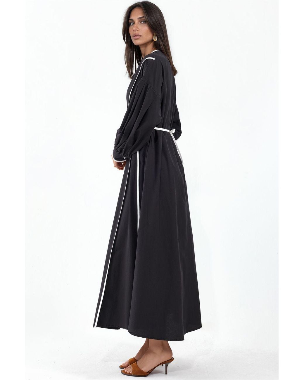 Msn-Collection Black Belted Striped Maxi Dress