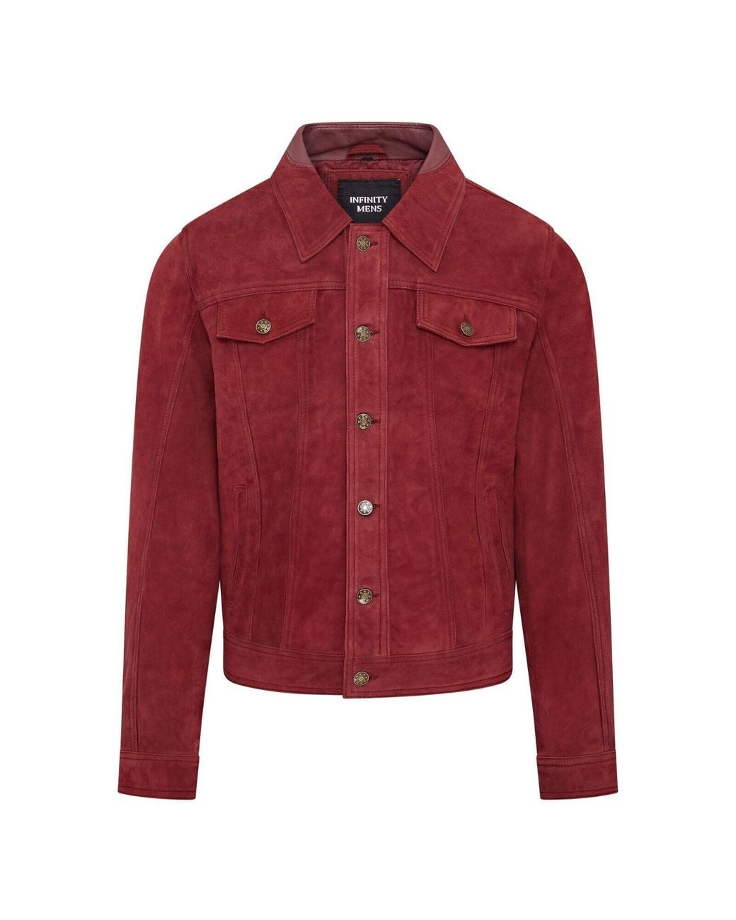 Infinity Leather Red Trucker Goat Suede Western Jeans Jacket for men
