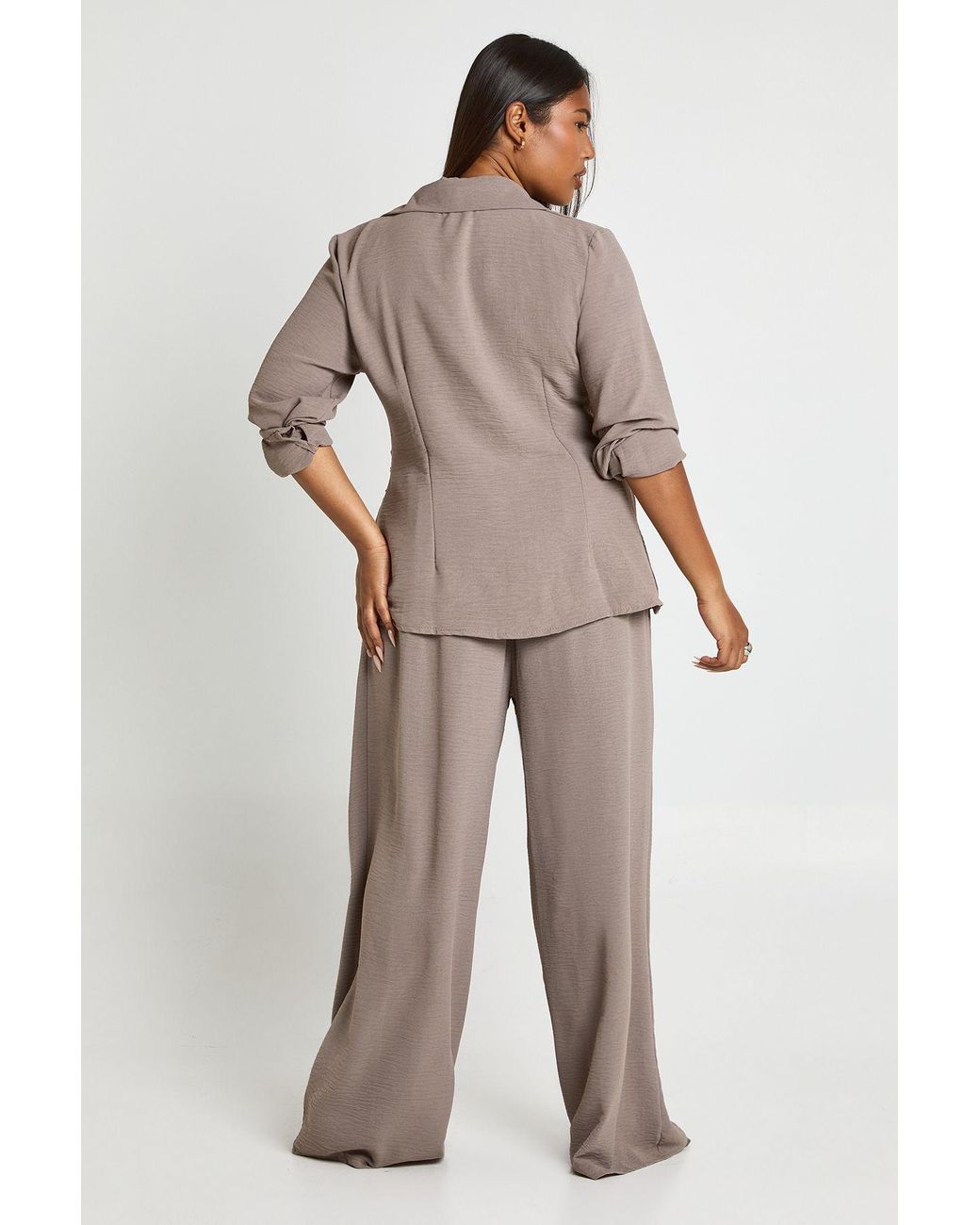 Boohoo Natural Plus Woven Cinched Shirt & Elasticated Wide Leg Trouser Co Ord