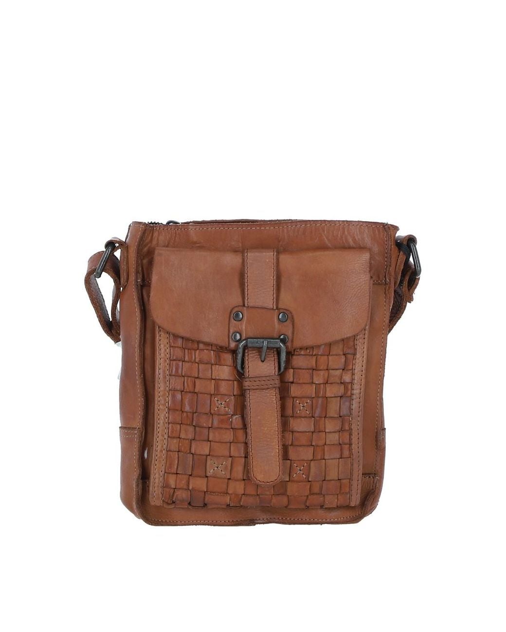 Ashwood Leather Brown 'Tramonto' Vintage Woven Crossbody Bag