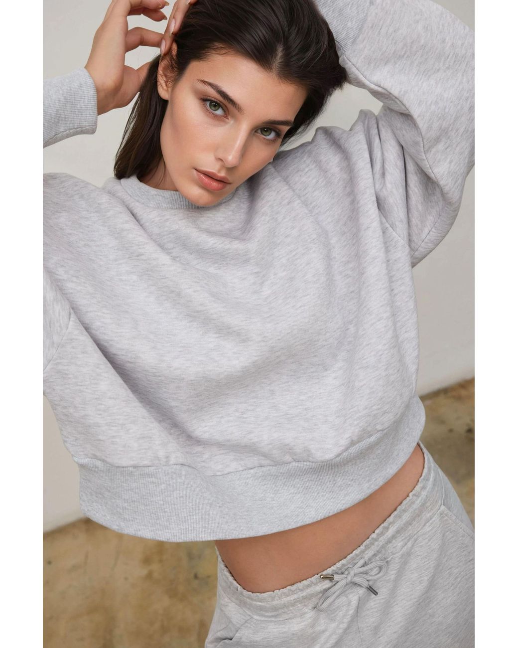 Hiccup Gray Loose Fit Crew Neck Knitted Raised Sweatshirt