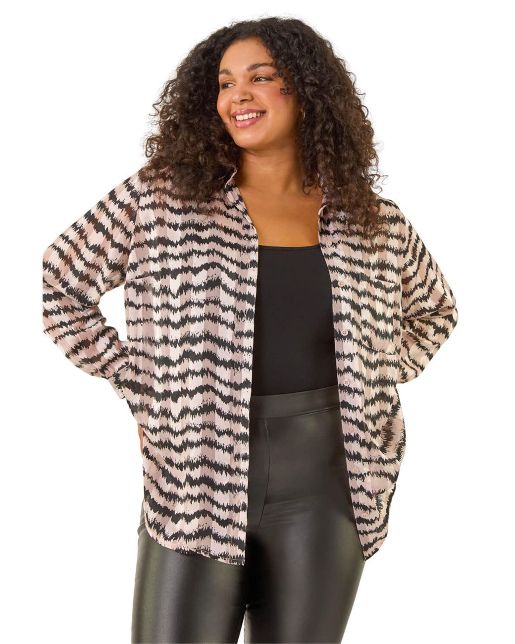 Roman Black Curve Animal Print Pocket Shirt