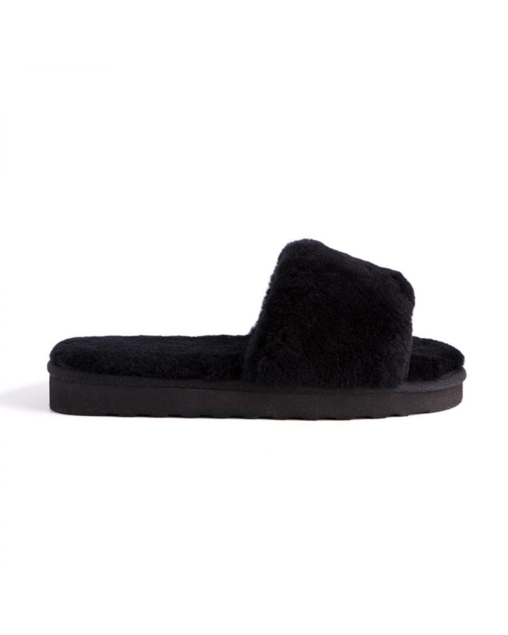 Aus Wooli Black Australia Sheepskin Fluff Slide Slippers Leather