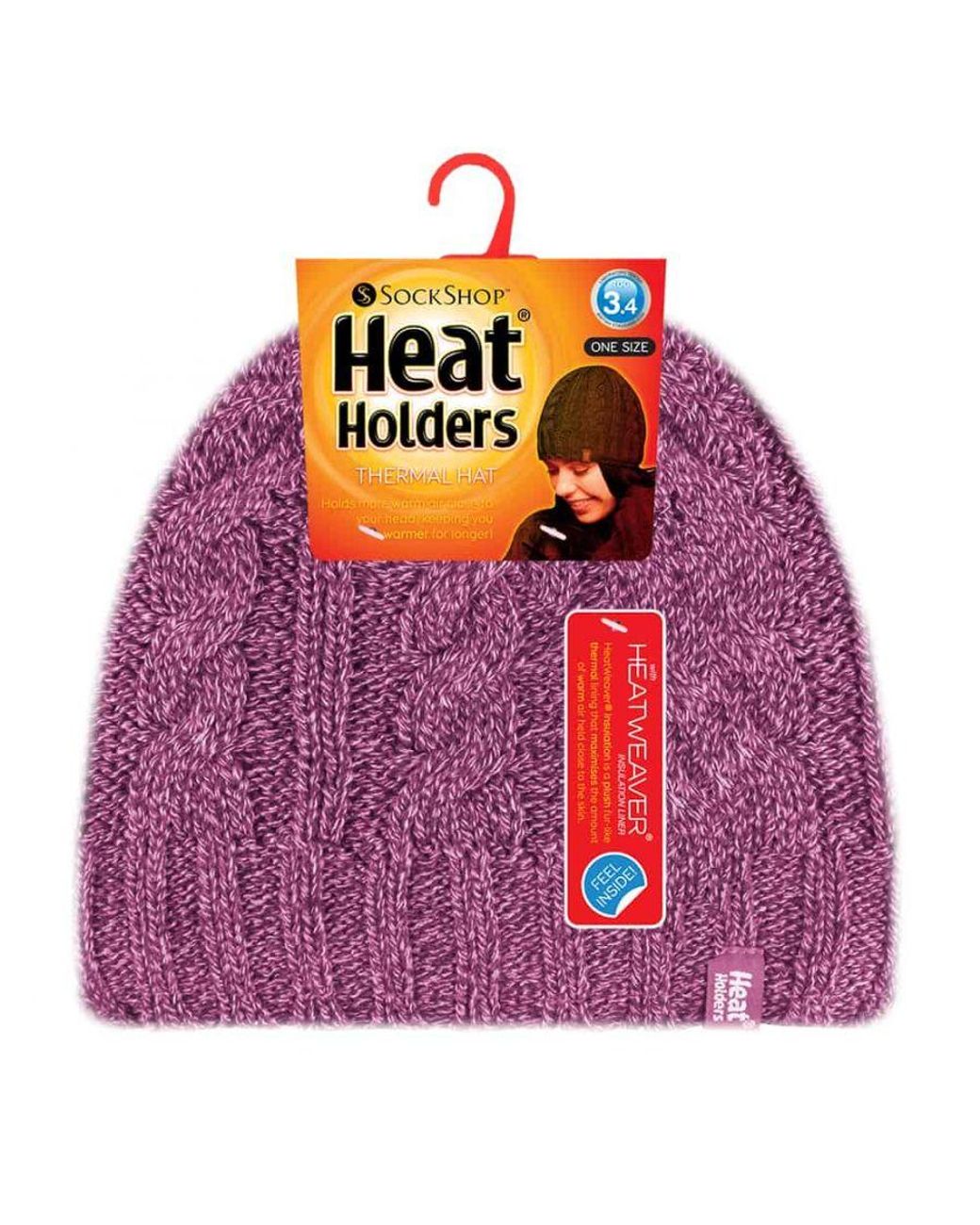 Heat Holders Purple Thermal Fleece Lined Cable Knit Winter Hat