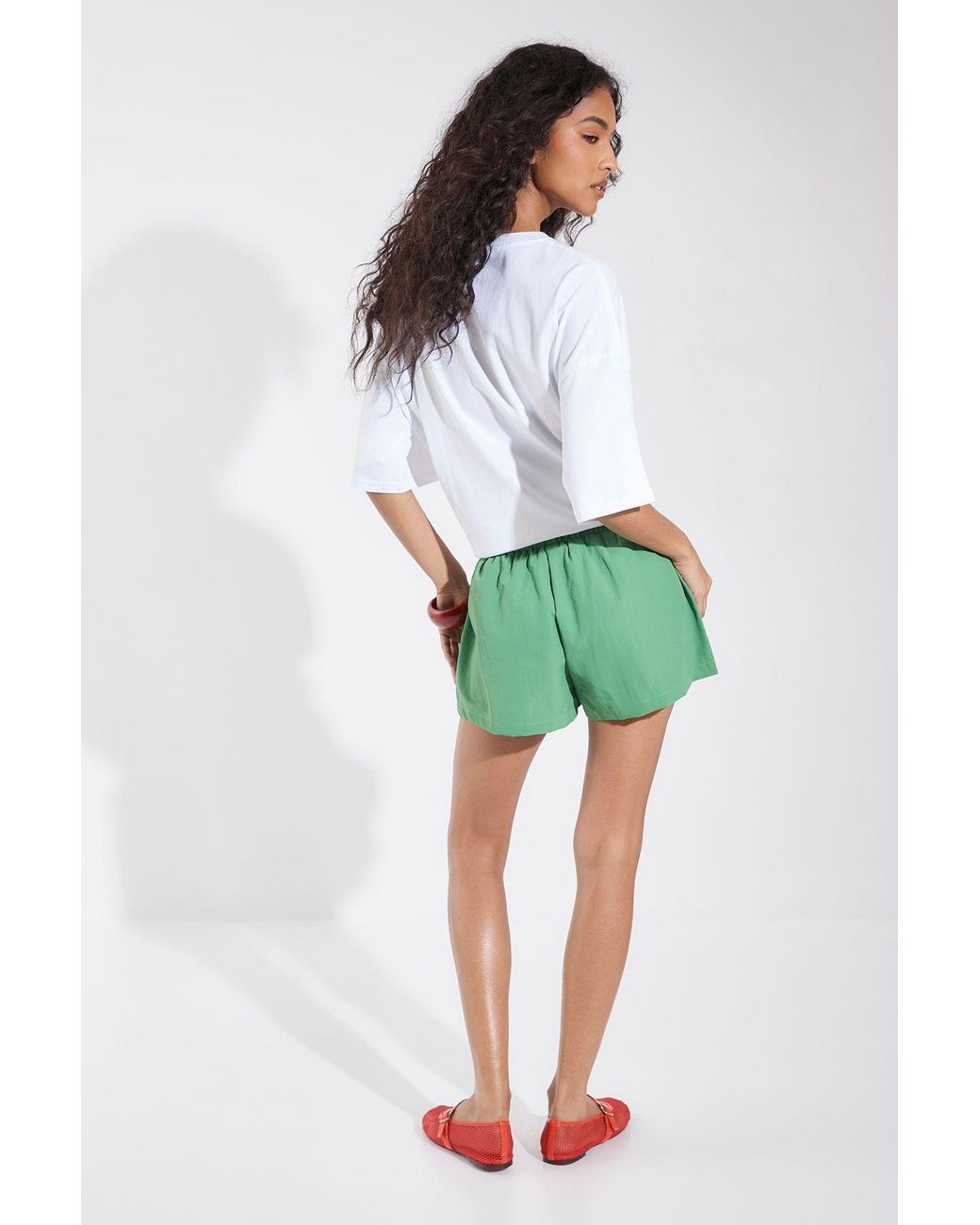 Boohoo Green Nylon Boxer Style Runner Shorts