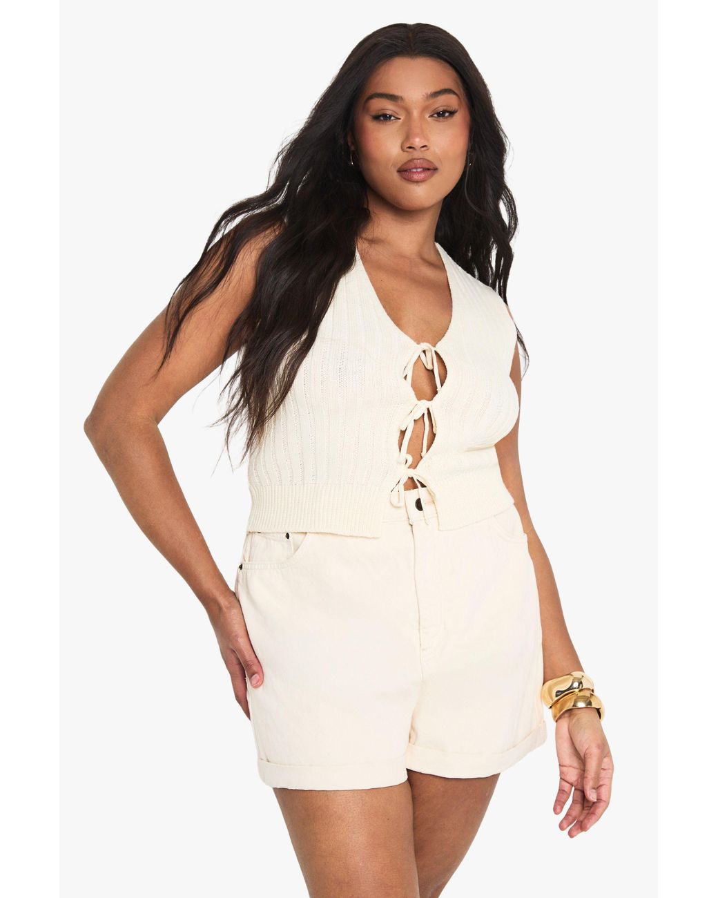 Boohoo White Plus Knitted Tie Detail Waistcoat