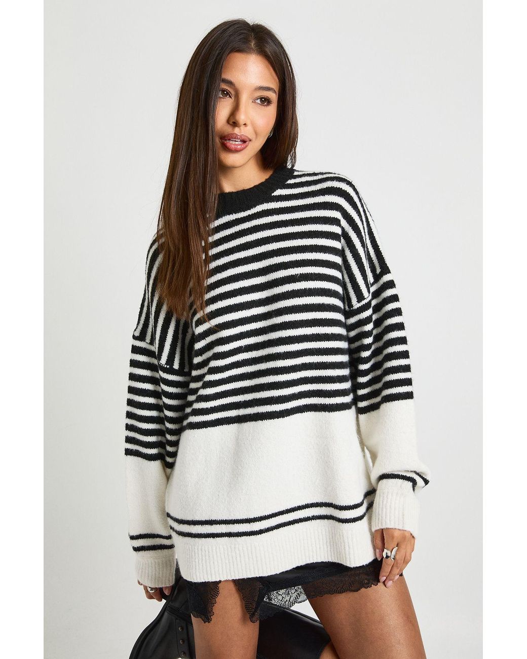 Boohoo Black Mixed Stripe Oversized Jumper