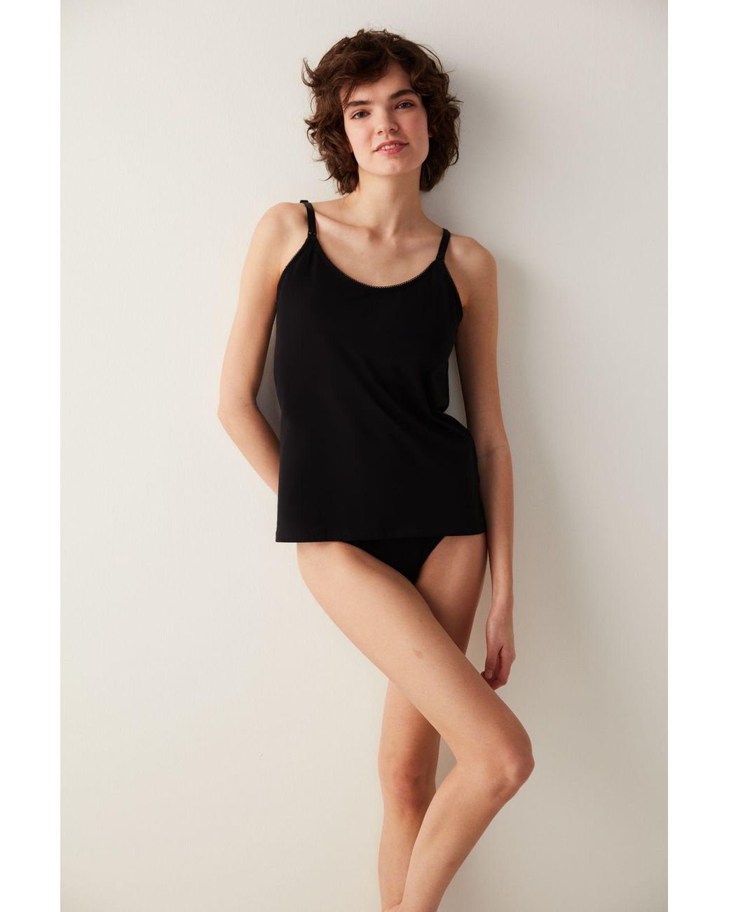 Penti Black Cotton-Blend Adjustable Strap Cami