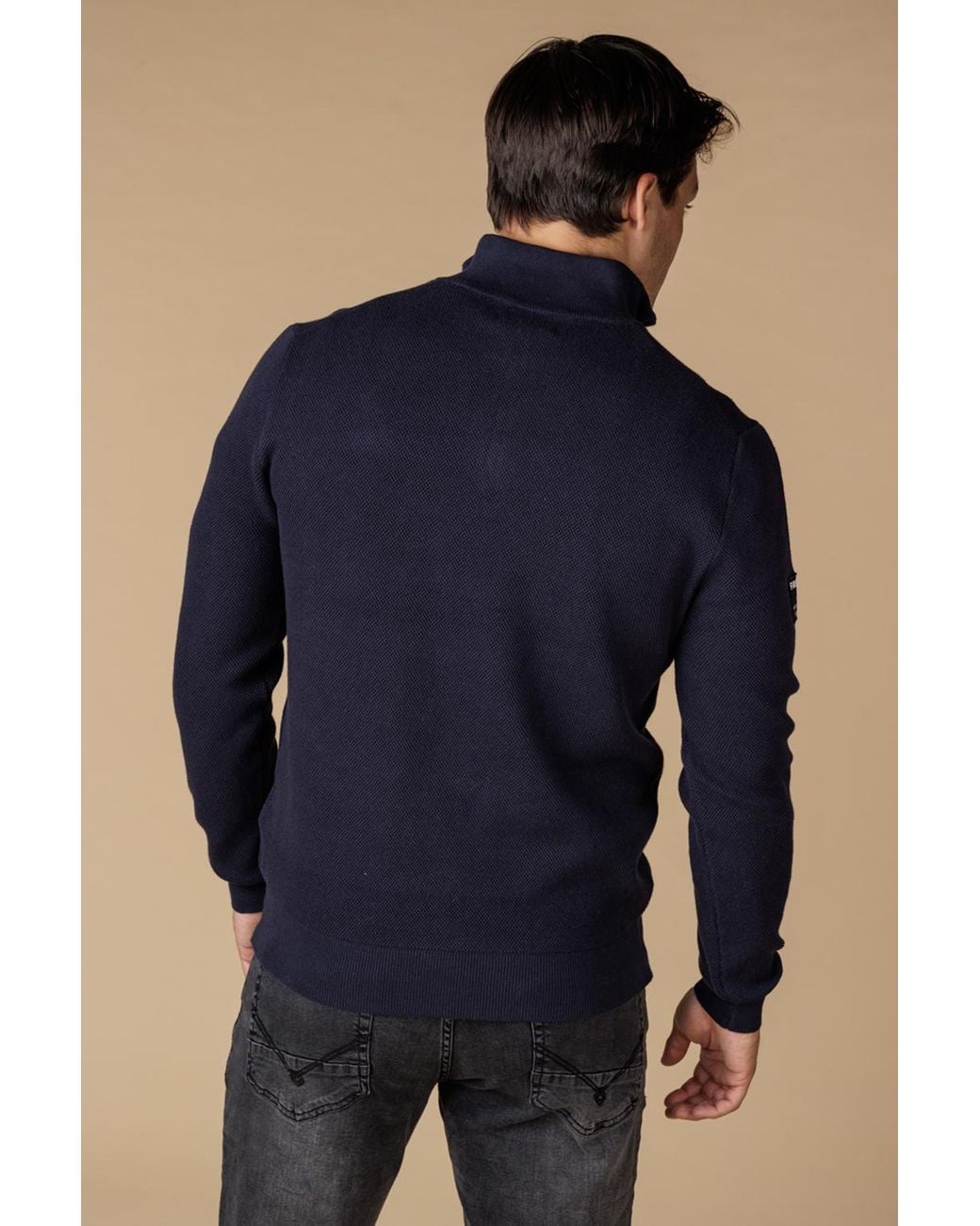 Firetrap Blue Cotton Rich Pique Funnel Neck Half Zip Jumper for men