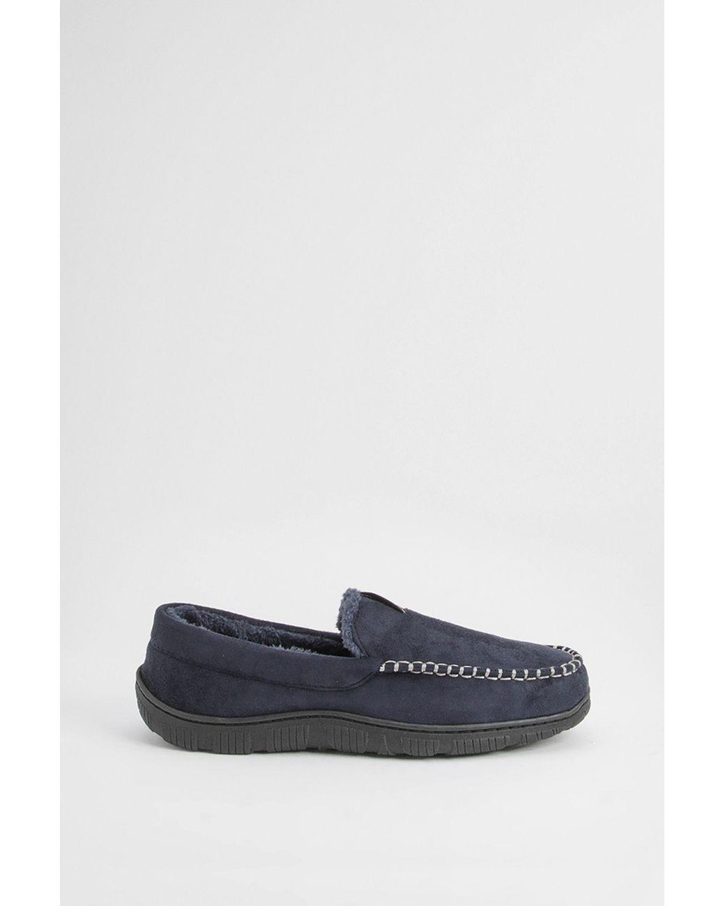 MAINE Blue Faux Fur Lined Moccasin Slippers Textile for men