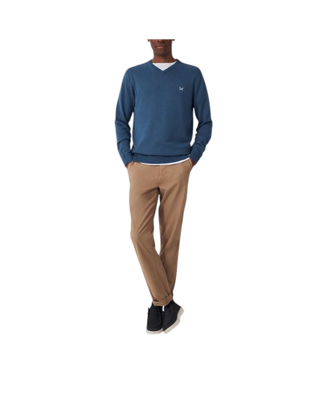 Crew Blue Jumper V Neck Long Sleeve Regular Fit Lightweight Knit Sweat for men