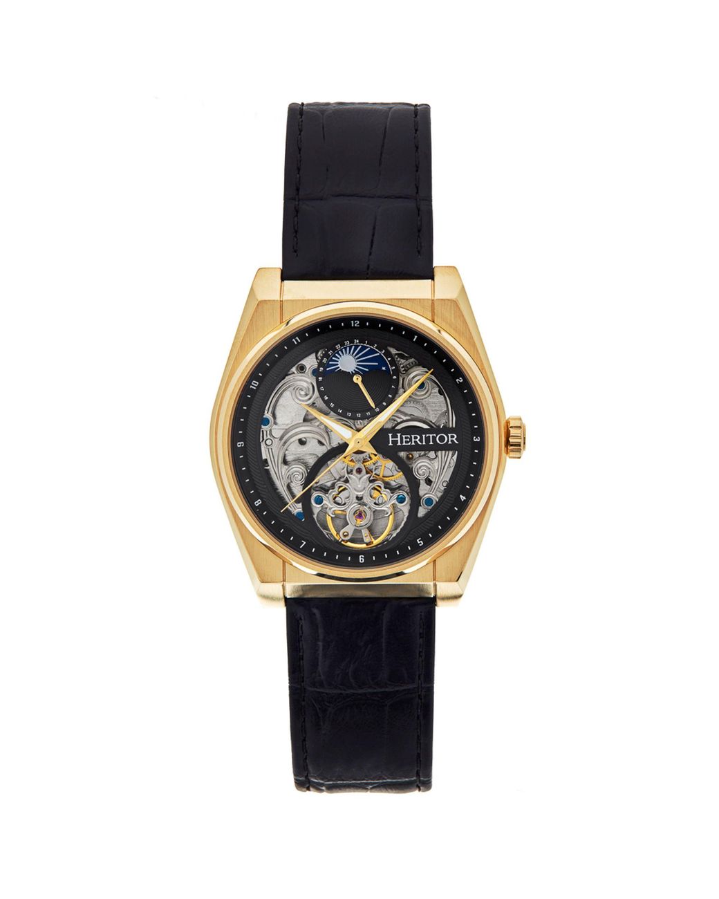 Heritor Metallic Daxton Semi Skeleton Watch for men
