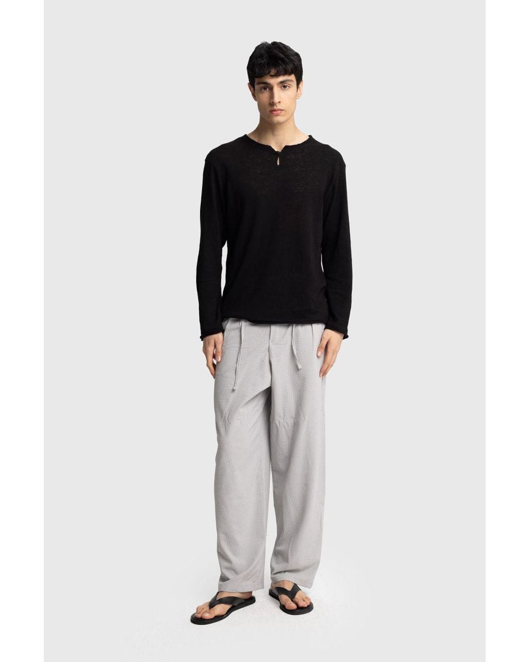 Giesto Black Cotton Wide-Leg Knit Pants for men