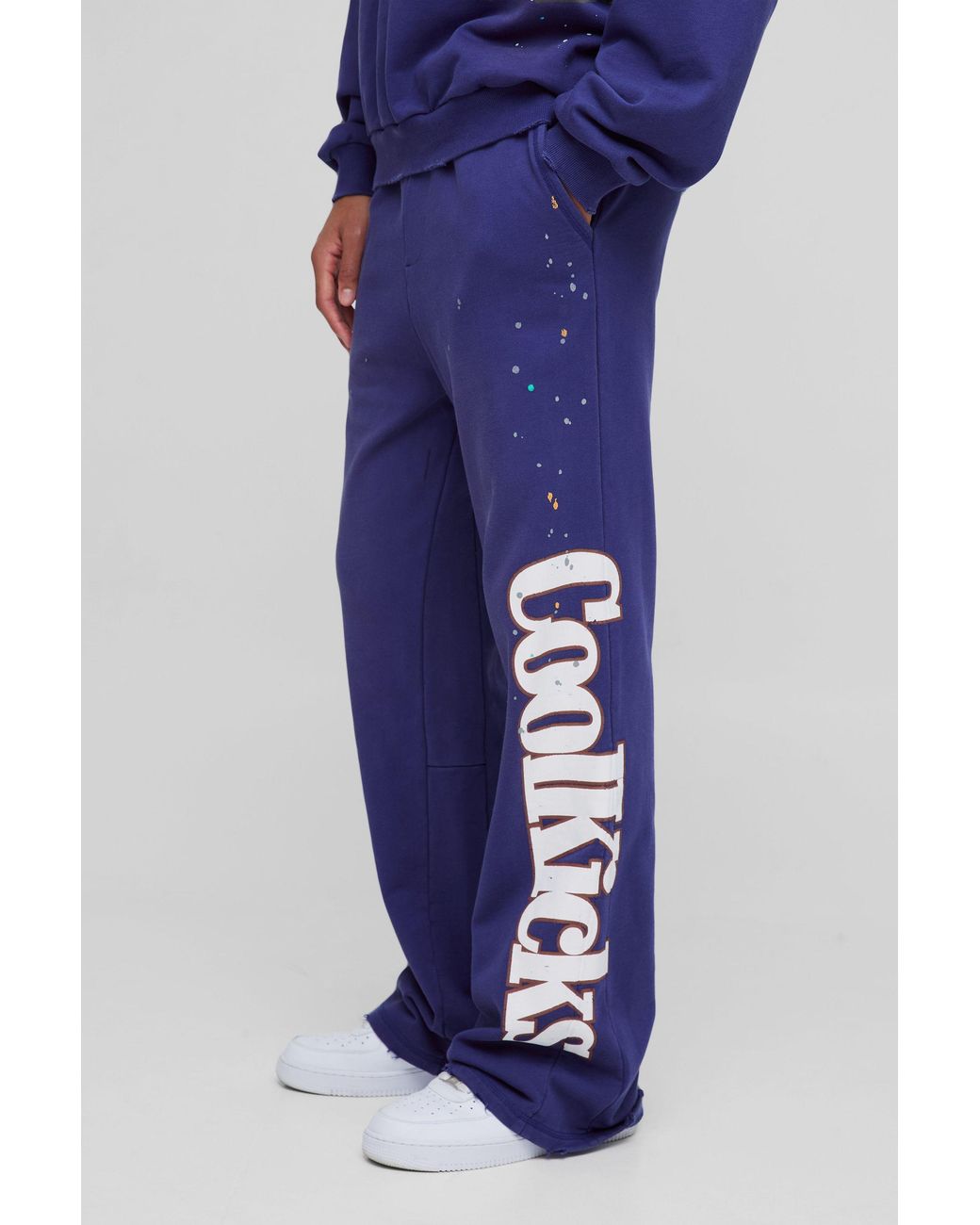 BoohooMAN Blue Flared Heavyweight Coolkicks Joggers for men