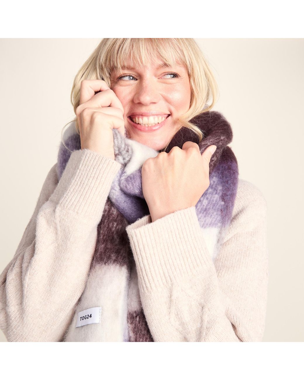 TOG24 Purple Freda Heavyweight Brushed Checked Blanket Scarf