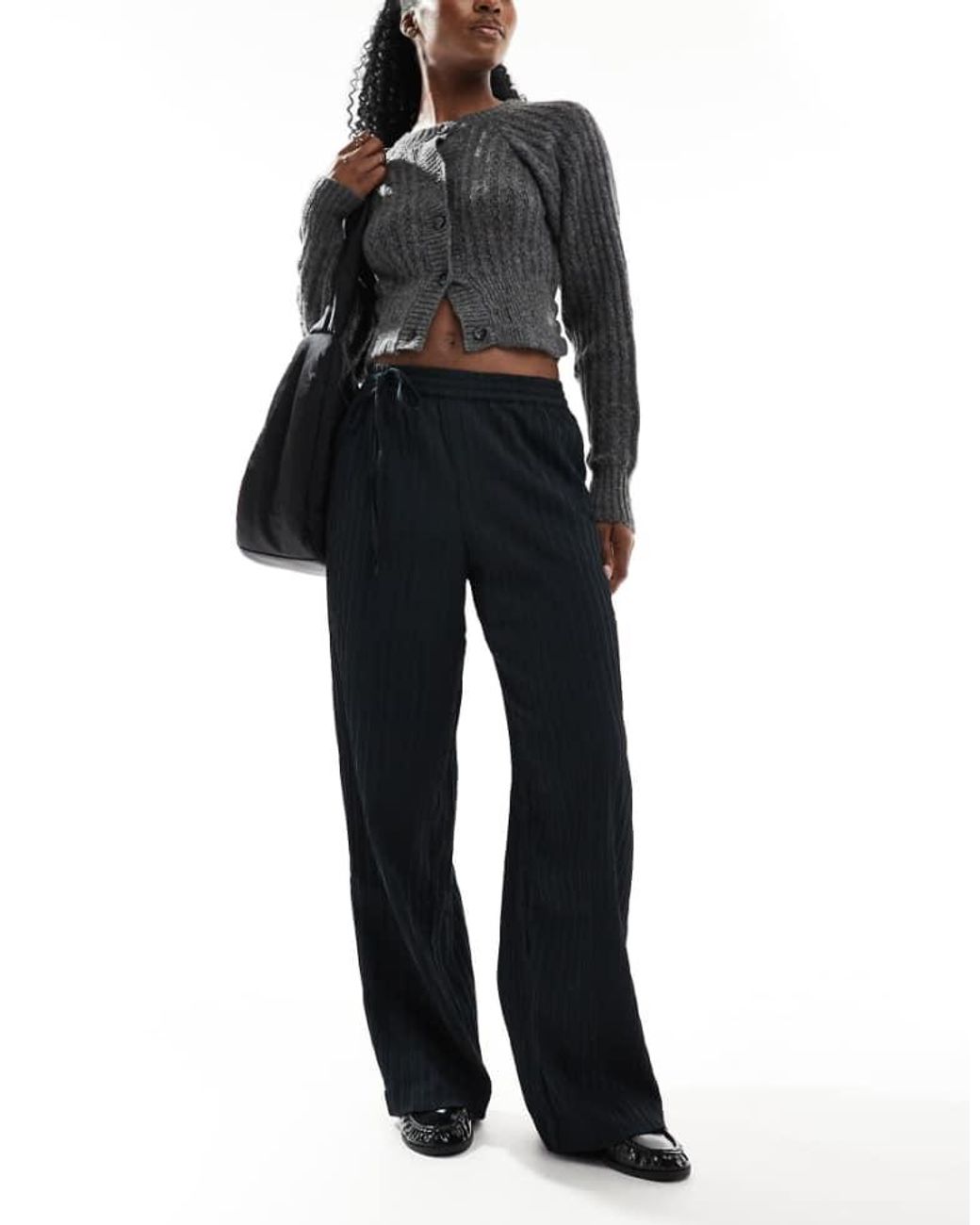 Aware Black Textured Relaxed Trousers
