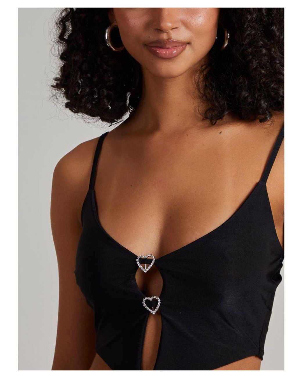 Pink Vanilla Black Heart Diamante Cami Top